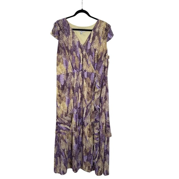 Haute Hippie XL Purple and Yellow Feather Tiered Ruffle Flowy Maxi Boho Dress - Picture 1 of 10